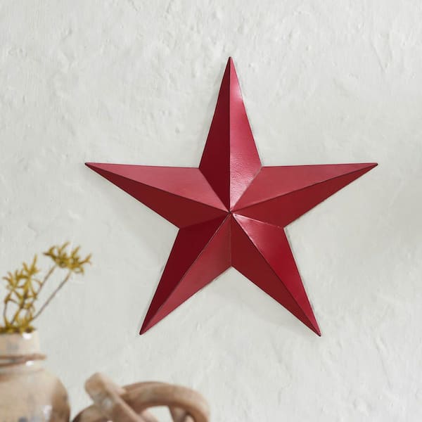 1-Piece 18 in. x 18 in. Red Distressed Metal Star Wall Decor