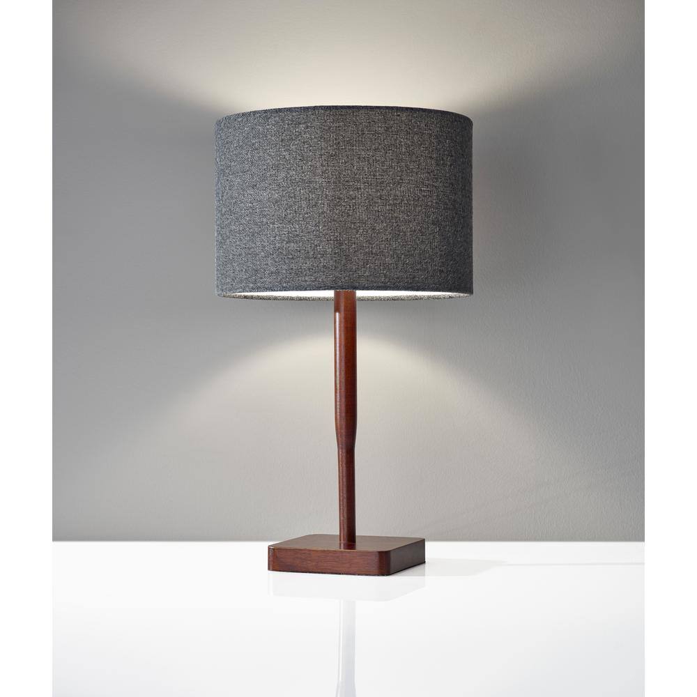 Ellis Walnut Wood Table Lamp with Dark Grey Shade