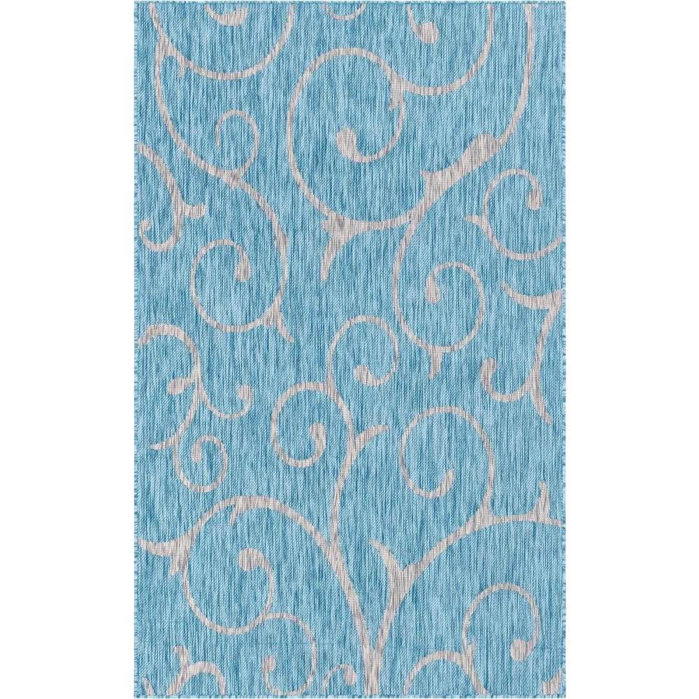 Outdoor Curl Aqua Blue 5 ft. x 8 ft. Area Rug price history on PriceWatchPro