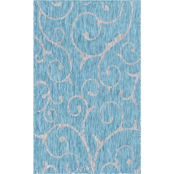 Outdoor Curl Aqua Blue 5 ft. x 8 ft. Area Rug
