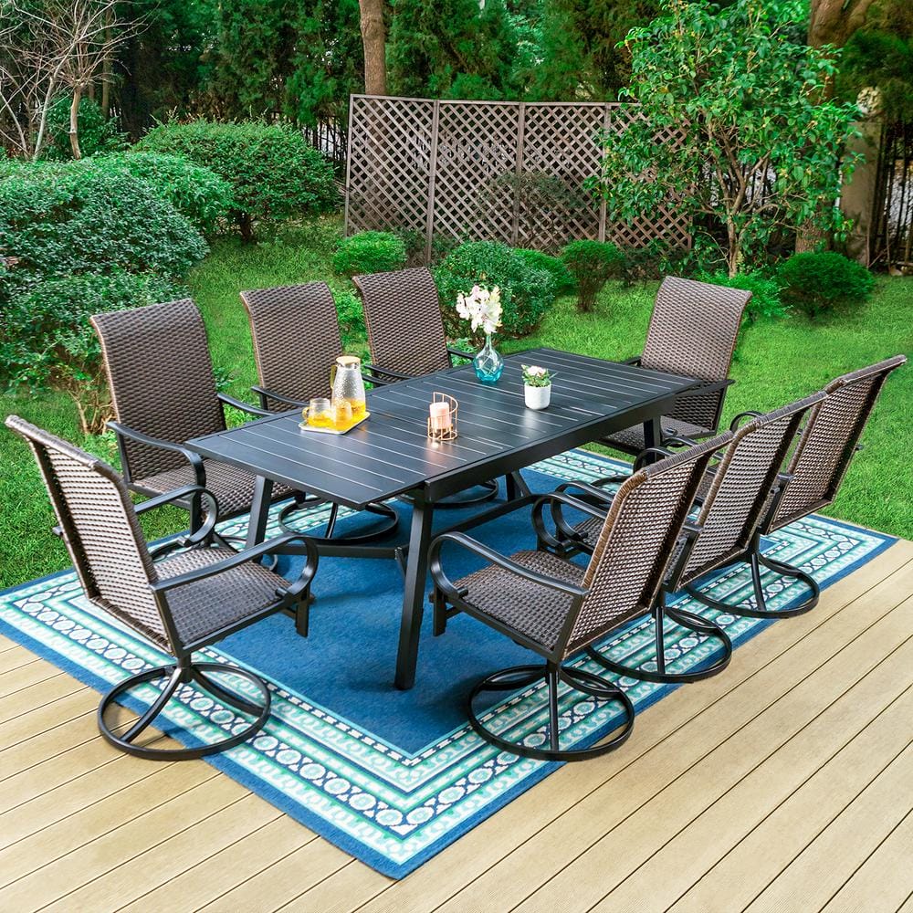 PHI VILLA 9-Piece Metal Outdoor Dining Set with Extensible