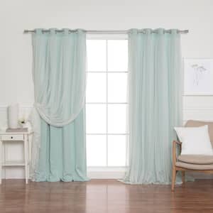 Mint Tulle Lace Solid 52 in. W x 84 in. L Grommet Blackout Curtain (Set of 2)