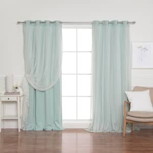 Best Home Fashion Tulle & Faux Silk Blackout Curtain Set – Grey – 52" W X 84" L – 2 Panels + 2 Sheers, Nickel Grommets