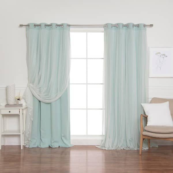 Best Home Fashion Mint Tulle Lace Solid 52 in. W x 84 in. L Grommet Blackout Curtain (Set of 2)