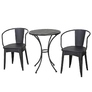 3-Piece Black Metal Patio Conversation Set with Round Coffee Table for Porch, Balcony, Poolside
