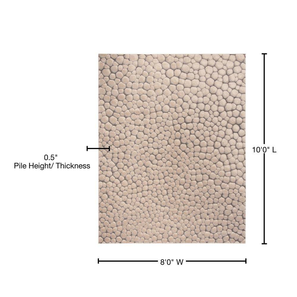 Beige Abstract Round Stain-Resistant Synthetic Area Rug