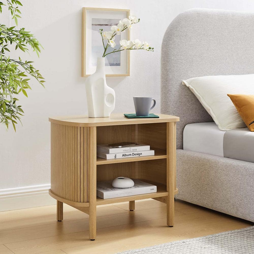 Cadence Oak Fluted Open Shelf Nightstand