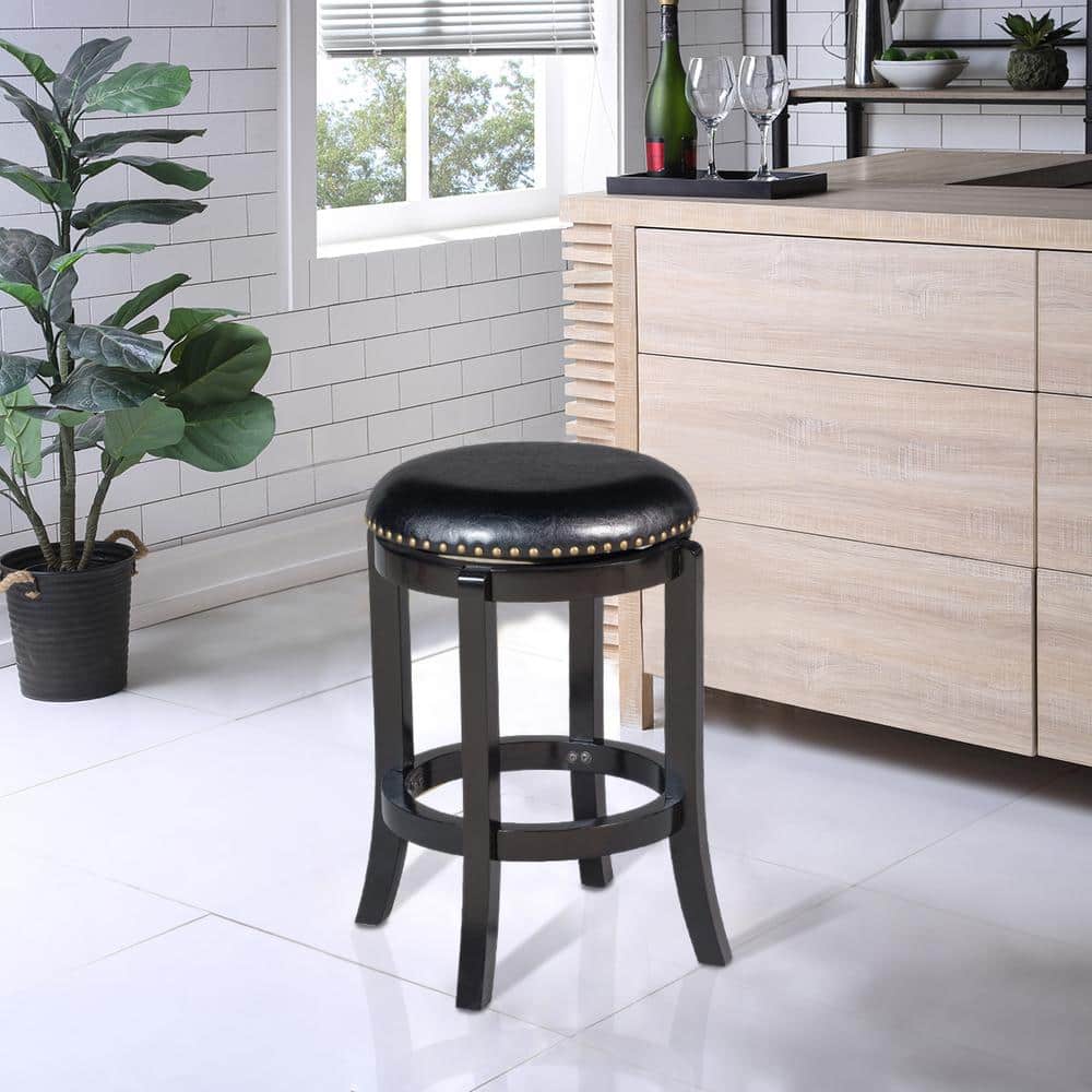 Cordova 24'' Traditional Black Leather Swivel Counter Stool
