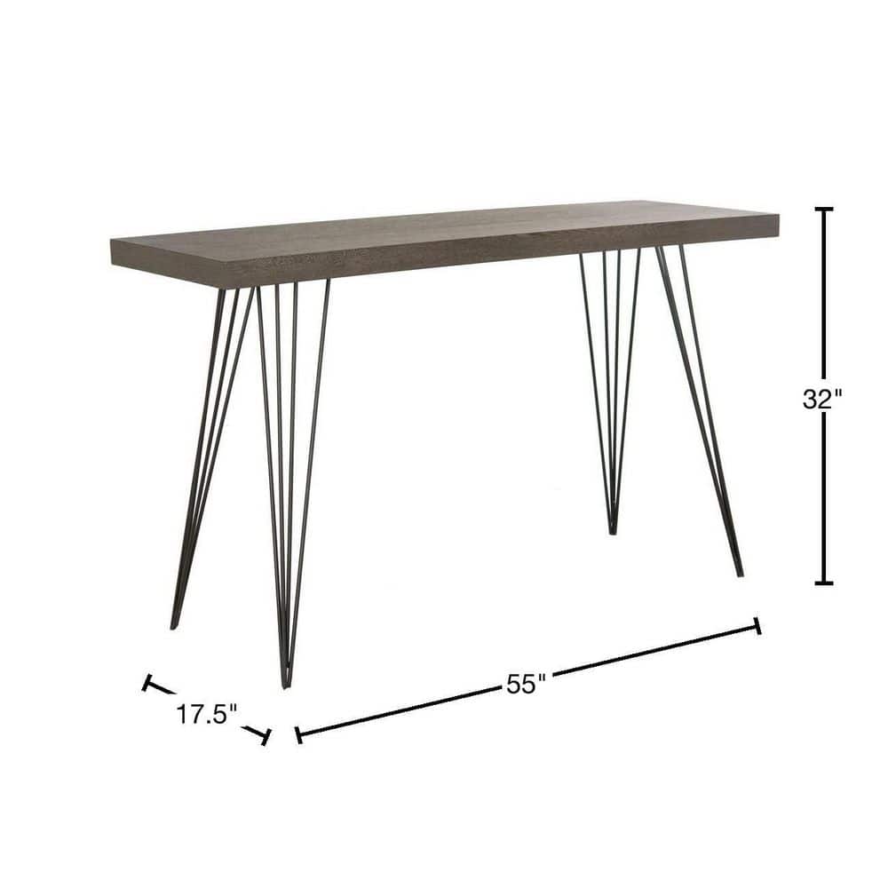 Transitional Dark Brown and Black Metal Console Table - 55"
