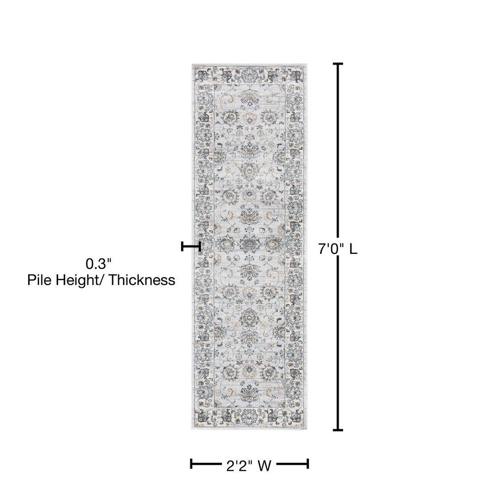 Isabella Light Grey and Cream Synthetic Floral Runner Rug