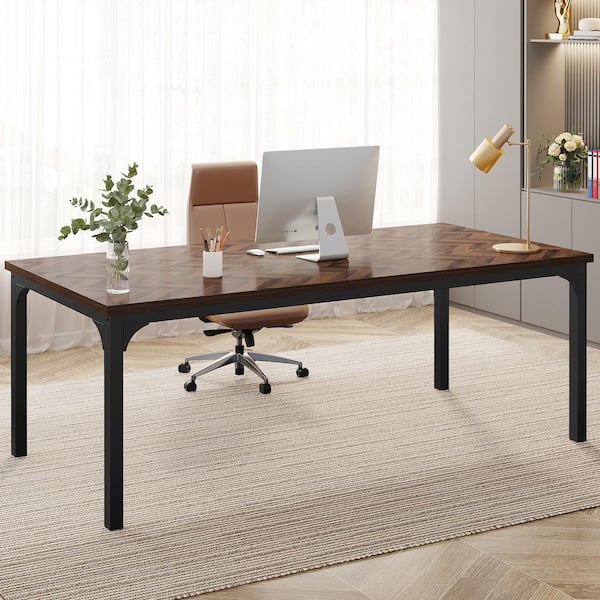 TRIBESIGNS WAY TO ORIGIN Perry 70.8 in. Brown Executive Office Desk Computer Table Small Conference Table for Home Office, Wood and Metal