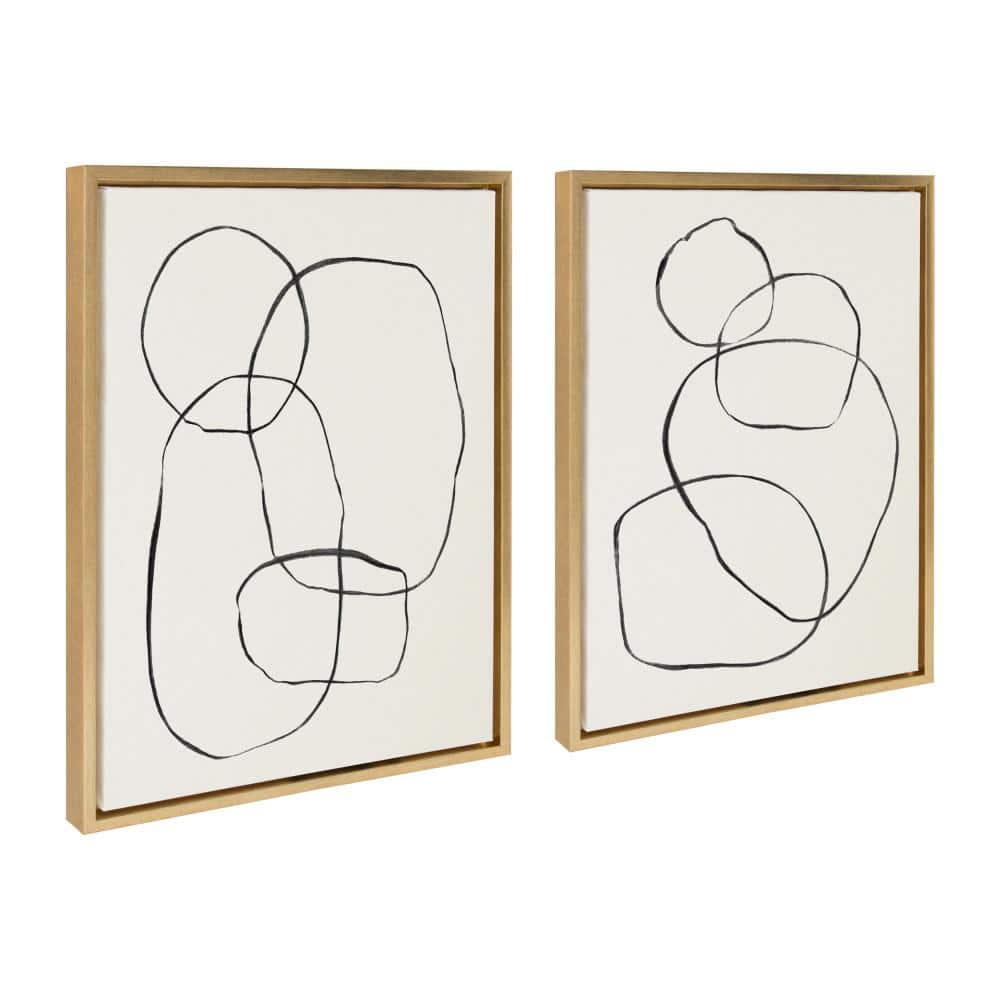 Gold Framed Abstract Modern Circles Canvas Print Set