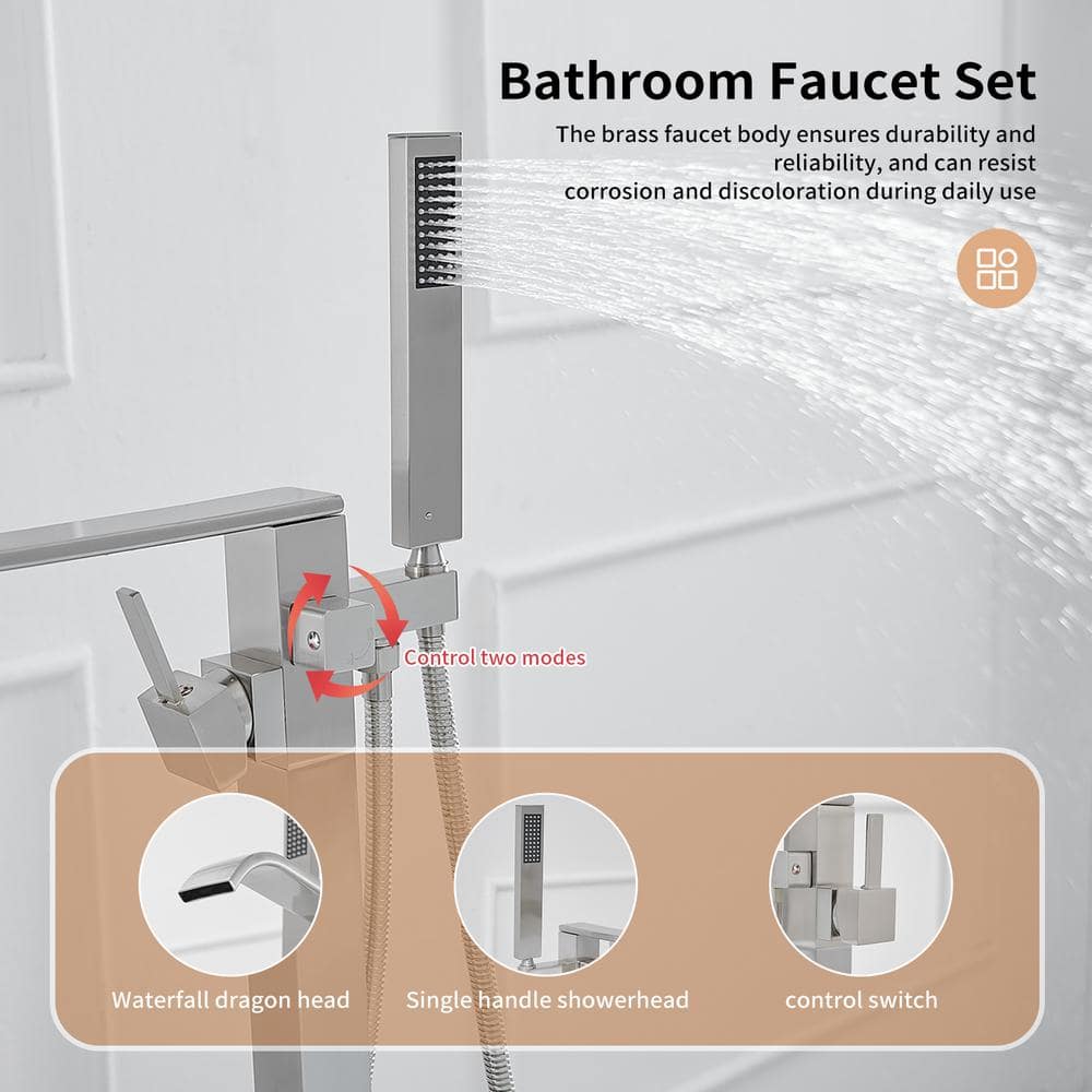 Brushed Nickel Single-Handle Freestanding Tub Faucet with Hand Shower