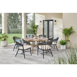 Aspenwood 7-Piece Wicker Outdoor Dining Set with White Cushions