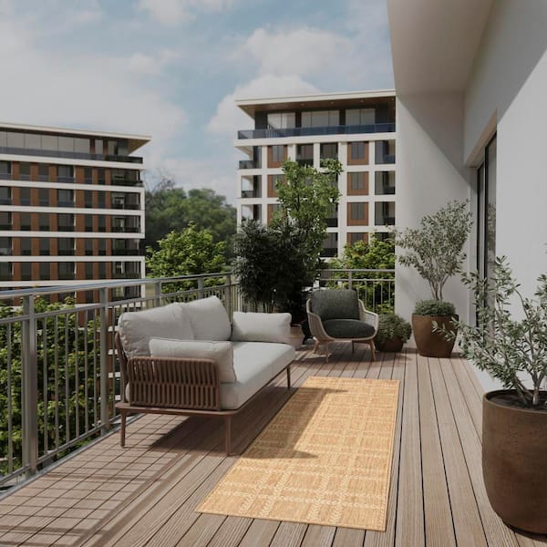 Horizon Indoor/Outdoor Natural 2 ft. x 6 ft. Geometric Contemporary Runner Area Rug