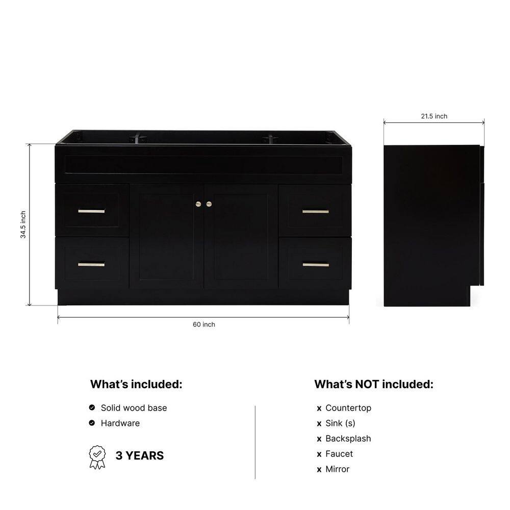 Hamlet 60" Black Solid Wood Freestanding Bathroom Vanity Cabinet