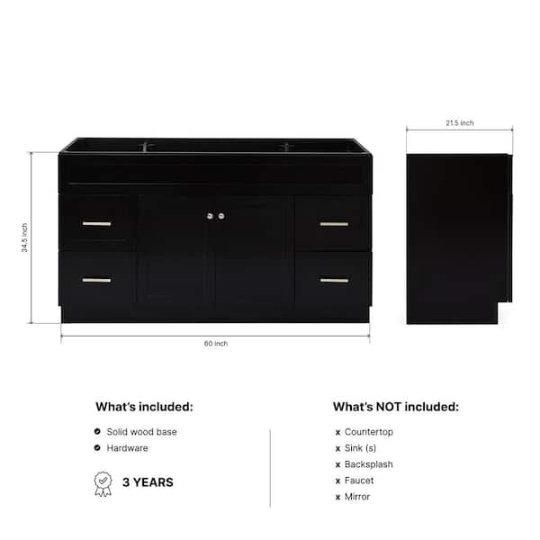 Hamlet 60 in. W x 21.5 in. D x 34.5 in. H Freestanding Bath Vanity Cabinet without Top in Black
