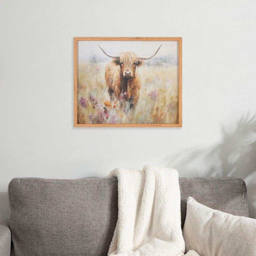 Natural Oak Framed Highland Cow Landscape Print, 16" x 12"
