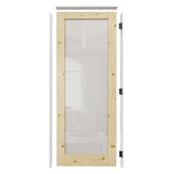 ARK DESIGN 30 in. x 80 in. Left Handed Frosted Glass Door Solid Core UniFinished Pine Wood Kit with Quick Assemble Jamb 1-Lite