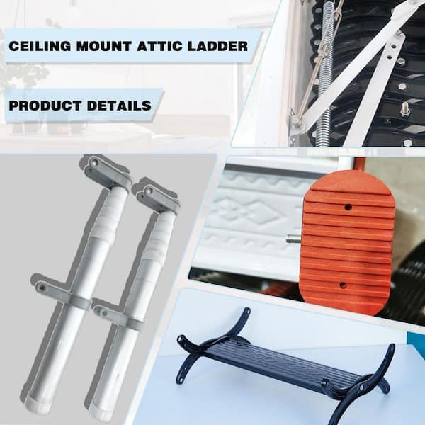 Justincity 12 Steps Ceiling Mounted Attic Ladder Retractable Pull Down Telescopic Loft Stairs with Handrail 1 Piece