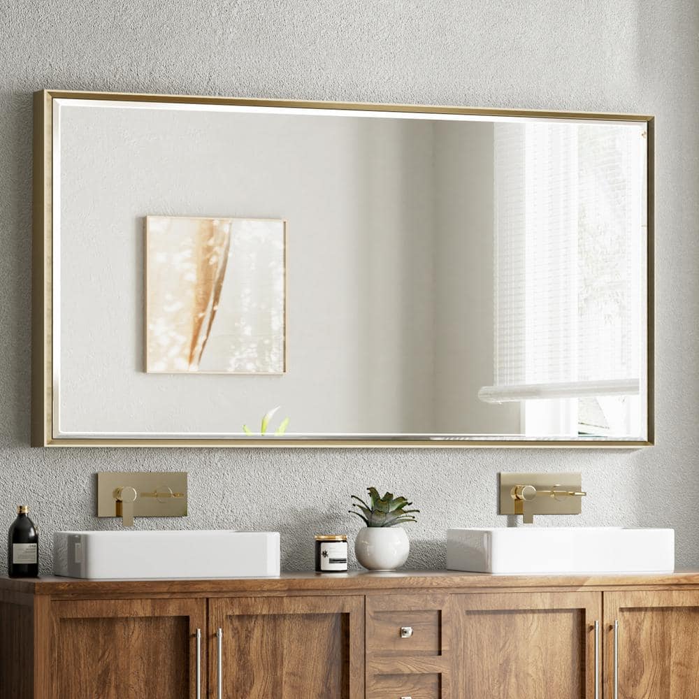 72 in. W x 36 in. H Rectangular Framed Aluminum Beveled Edge Wall Mount Bathroom Vanity Mirror in Champagne Gold price history on PriceWatchPro