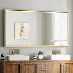 72 in. W x 36 in. H Rectangular Framed Aluminum Beveled Edge Wall Mount Bathroom Vanity Mirror in Champagne Gold