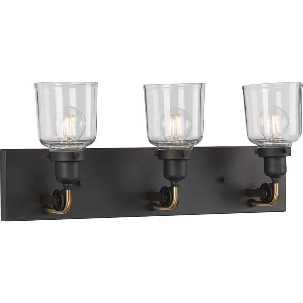 Rushton 24" Graphite 3-Light Bath Vanity with Clear Glass Shades