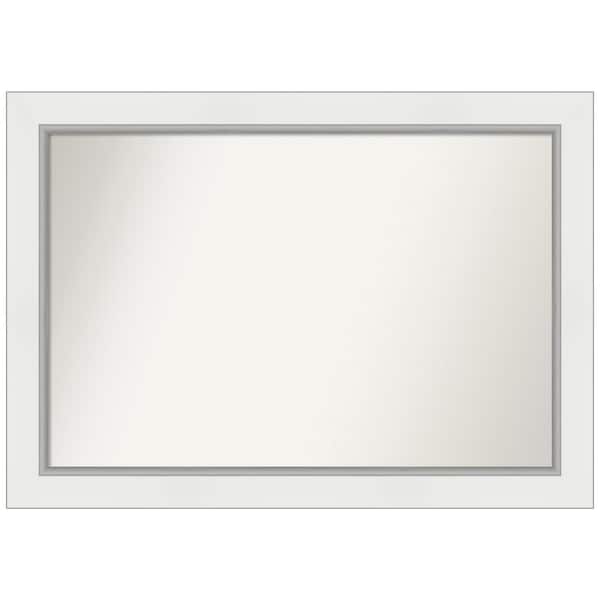 Amanti Art Eva White Silver 41.5 in. W x 29.5 in. H Rectangle Non-Beveled Framed Wall Mirror in White