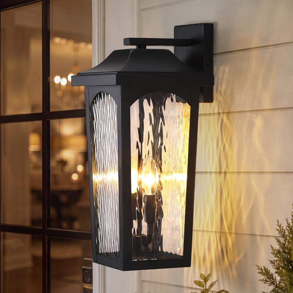 17.8 in. 2-Light Black Outdoor Wall Lantern with Water Glass Shade, Exterior Wall Sconce for Porch, Entryway and Garage price history on PriceWatchPro