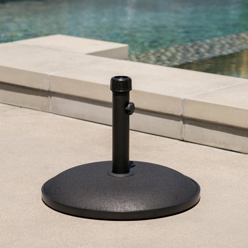 Black Concrete and Iron Round Umbrella Base, 36 lb