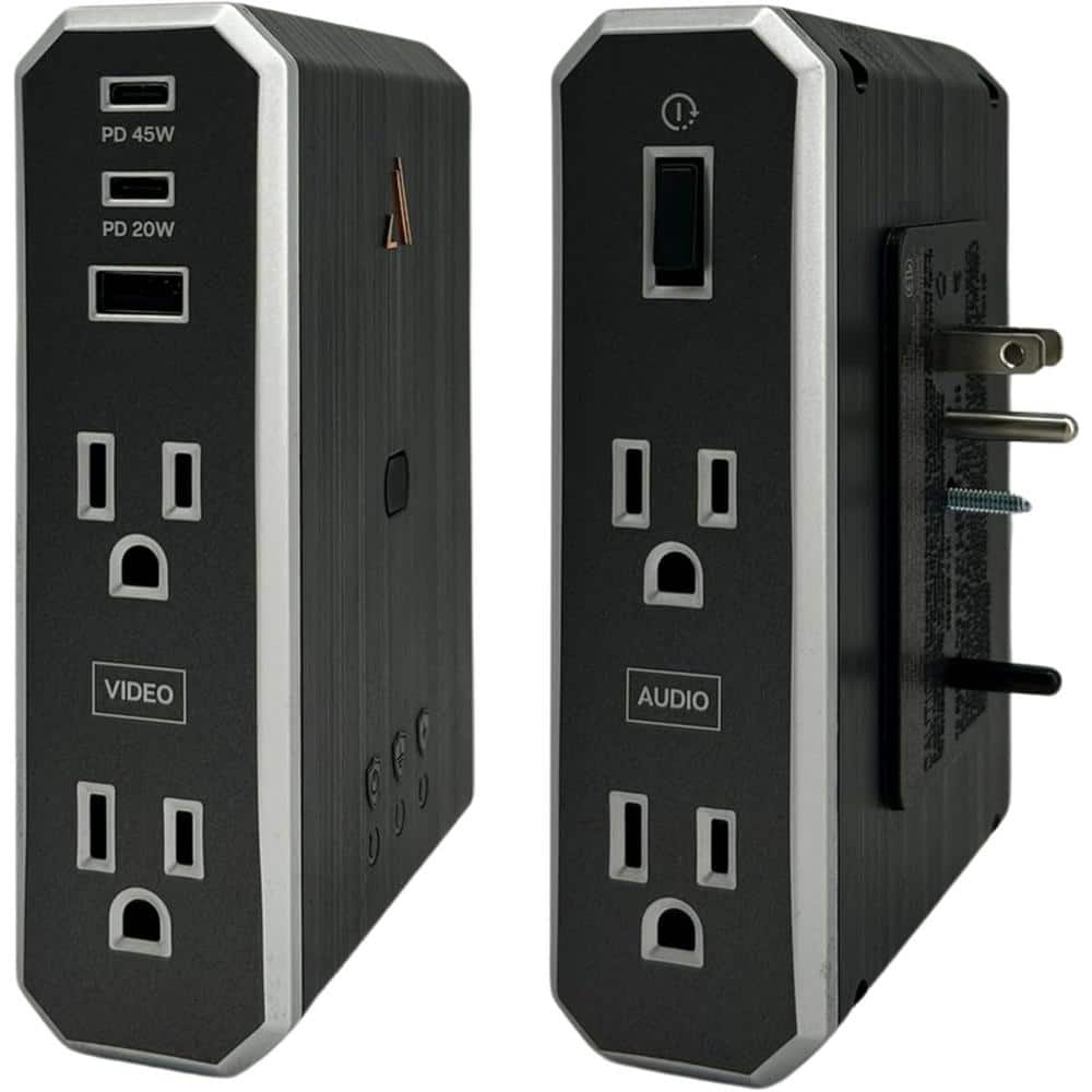4-Outlet Extender Wall Surge Protector with USB Port, 3500 Joules and EMI/R