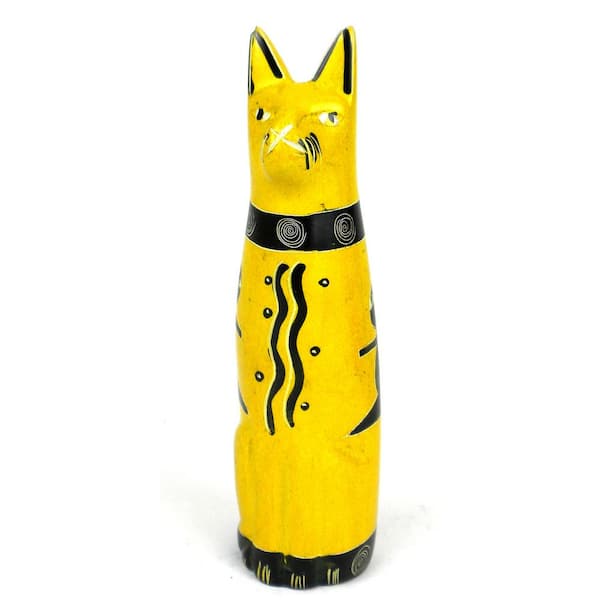 Yellow Siting Cat Soapstone Sculpture