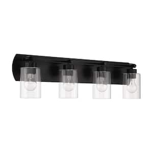 Hendrix 30.75 in. 4-Light Flat Black  Finish Vanity Light with Clear Glass