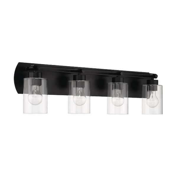 CRAFTMADE Hendrix 30.75 in. 4-Light Flat Black Finish Vanity Light with Clear Glass