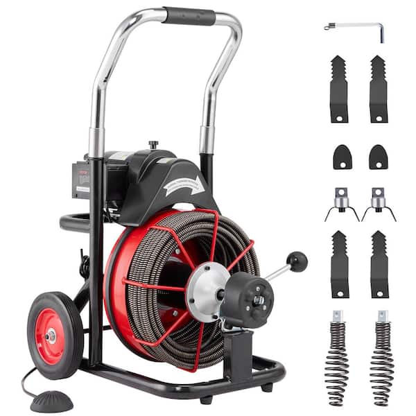 VEVOR Drain Cleaner Machine 100 ft. x 1/2 in., Auto Feed Sewer Snake Auger on Wheels, 550-Watt Portable Drain Cleaning Machine