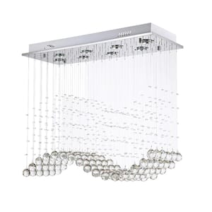 31.4 in. 8-Light Silver Modern Luxury Rectangular LED Crystal Pendant Light for Dining Room, No Bulbs Included