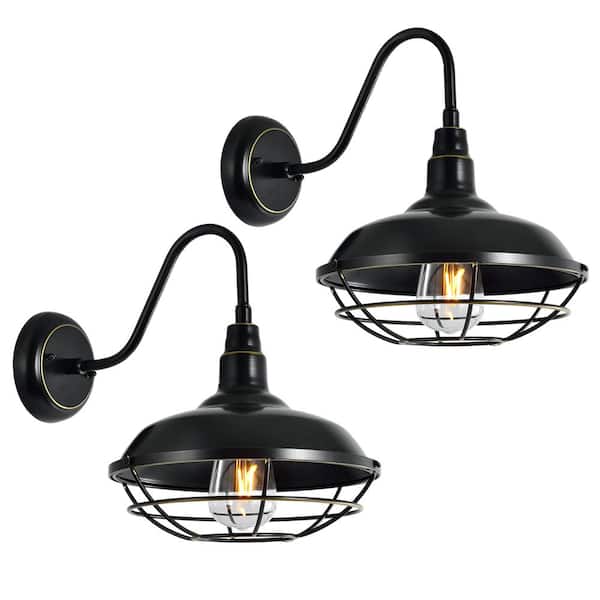 Maxax Topeka Hardwired Black Outdoor Barn Light Sconce (Set of 2)