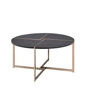 Bromia 35 in. Black and Champagne Round Wood Coffee Table with Metal Legs with X-Shape Support