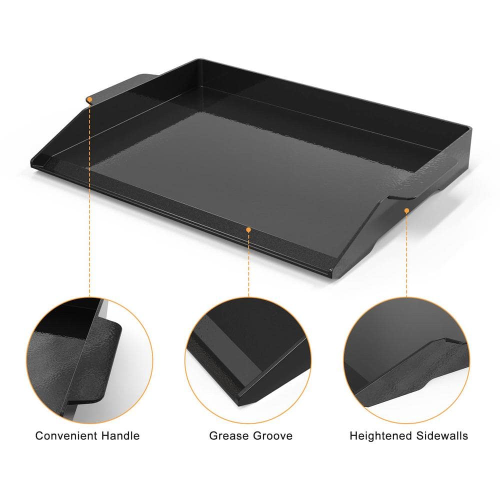 Black Enamelled Cast Iron Flat Top Griddle Plate, 23" x 16"