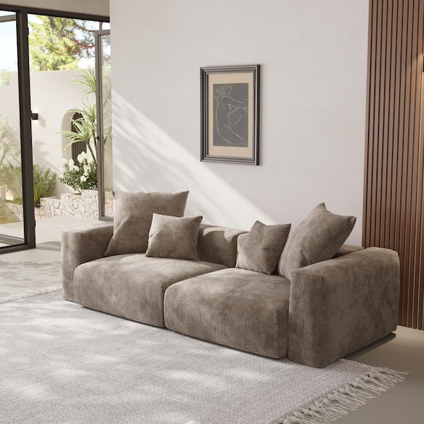 Reviews for J&E Home 102.36 in. W Square Arm 2-Piece Corduroy Modular Free Combination Sectional Sofa in. Brown with Removable Slipcovers | Pg 1
