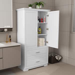 32 in. W x 15 in. D x 63 in. H White Wood Linen Cabinet with Drawers and Adjustable Shelf