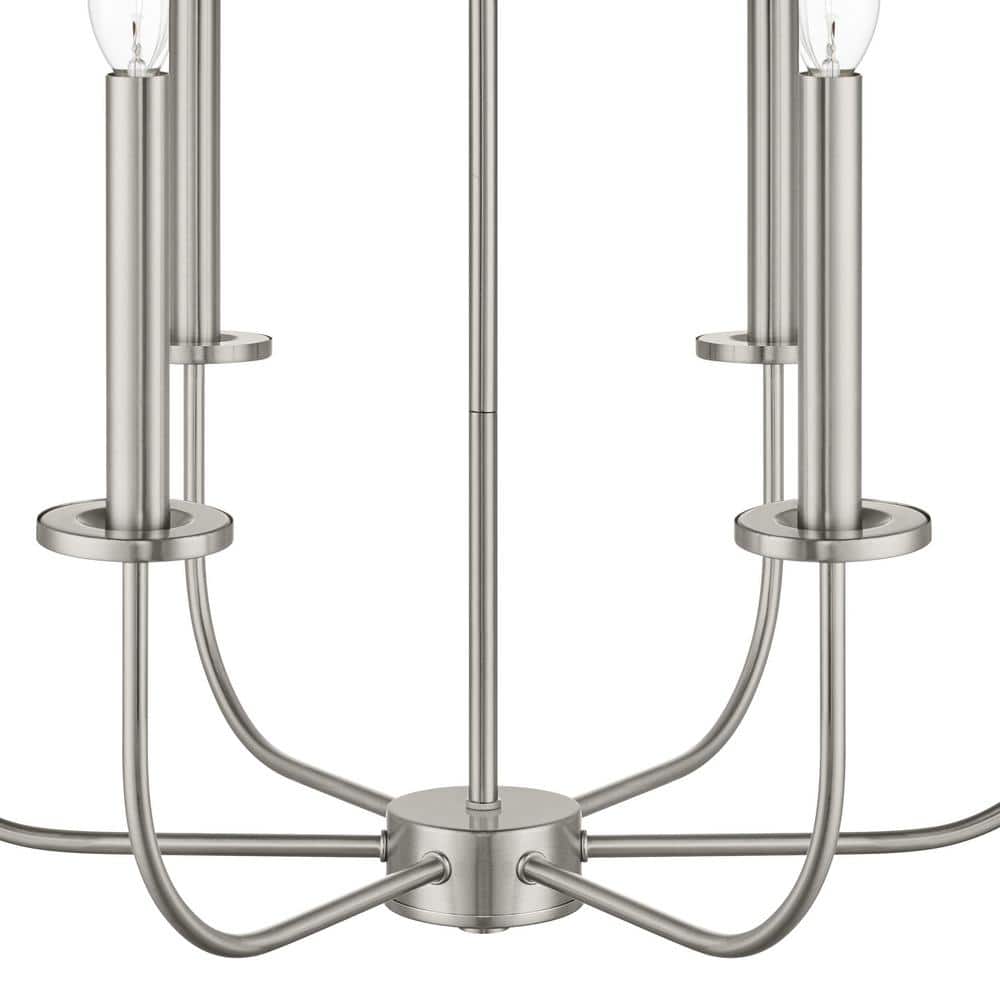 Brushed Nickel 6-Light Candle Chandelier with Adjustable Height