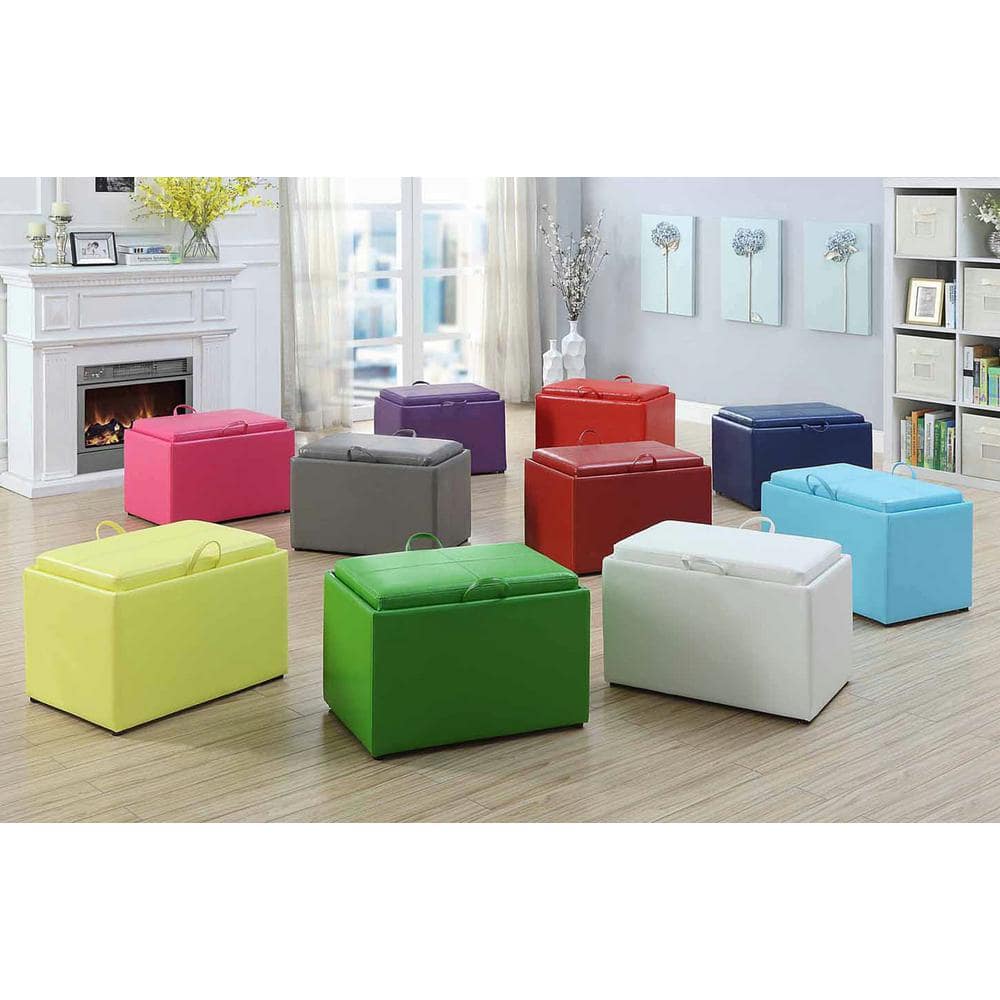 Burgundy Faux Leather 23" Modern Storage Ottoman with Tray