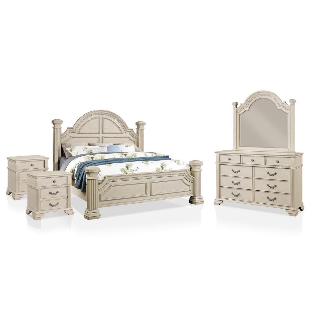 Erminia 5-Piece Antique White Wood Frame King Bedroom Set -  Furniture of America, IDF7144WHEKNDM