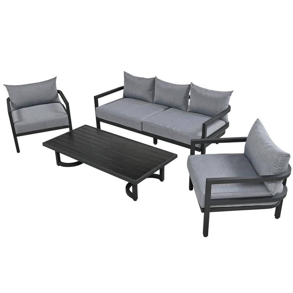 4-Piece Metal Outdoor Sectional Seating Set with Gray Cushions, Patio Furniture Set for Garden, Backyard and Poolside price history on PriceWatchPro