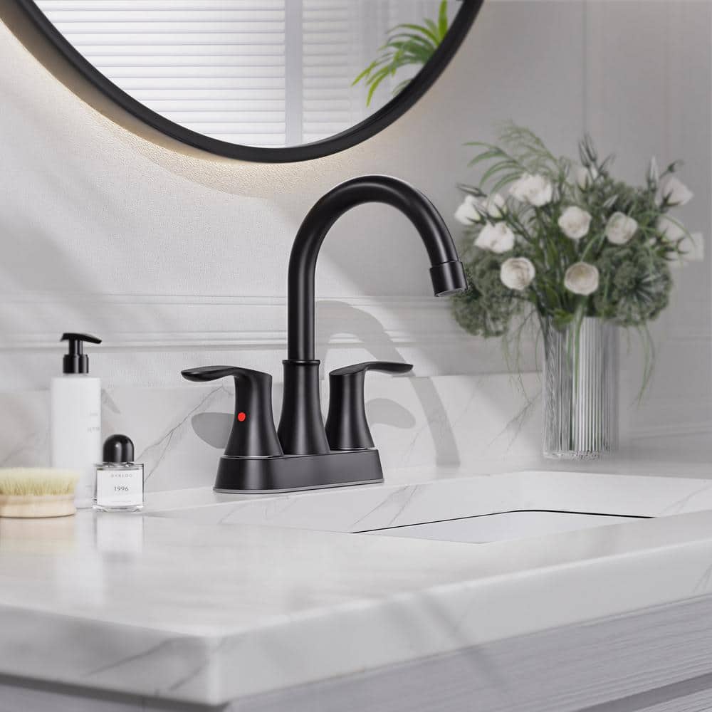 Matte Black High Arc Double Handle Bathroom Faucet