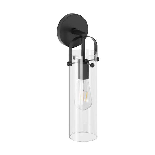 aiwen 4.72 in. Modern 1-Light Bathroom Wall Sconce Matte Black Vanity Light with Clear Glass Shade
