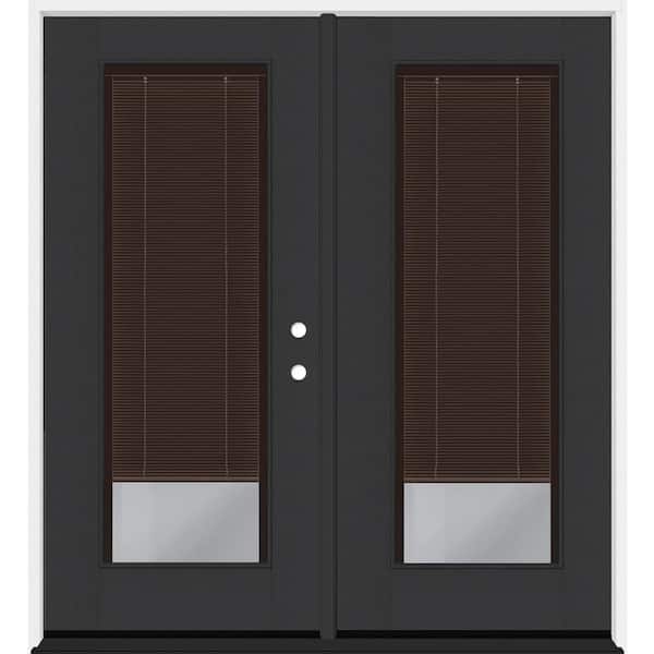 Steves & Sons Legacy 72 in. x 80 in. Full Lite Clear Glass Mocha Miniblind Black LHIS Fiberglass Retro Patio Door with 6 in. Jamb