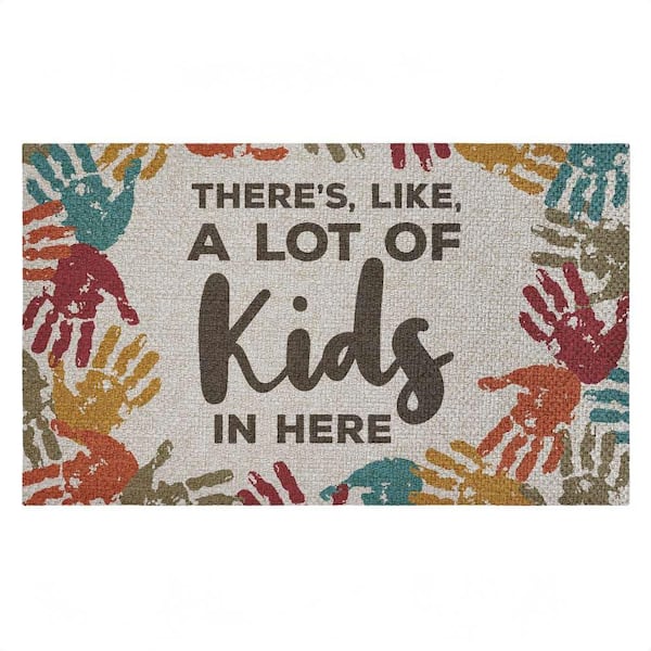 Lot of Kids Funny Handprints Orange 18 in. x 30 in. Polyester Non-Slip Outdoor Door Mat