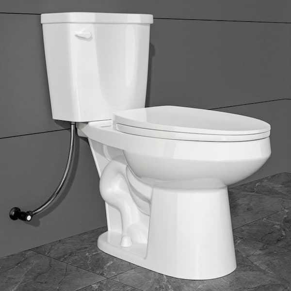 17 in. ADA Height 2-Piece Toilet 1.28 GPF Single Flush Elongated Toilet in White 1000g Map with Soft Close Toilet Seat